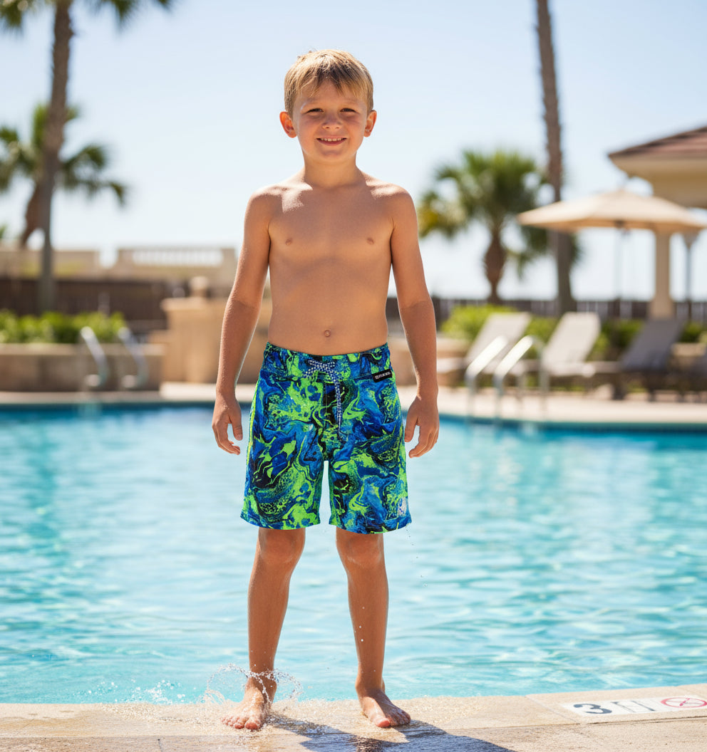 Body Glove Boys Swim Trunks 4-7 Blue/Lime