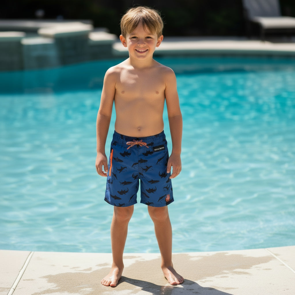 Body Glove Boys Swim Trunks 4-7 Navy Shark Print