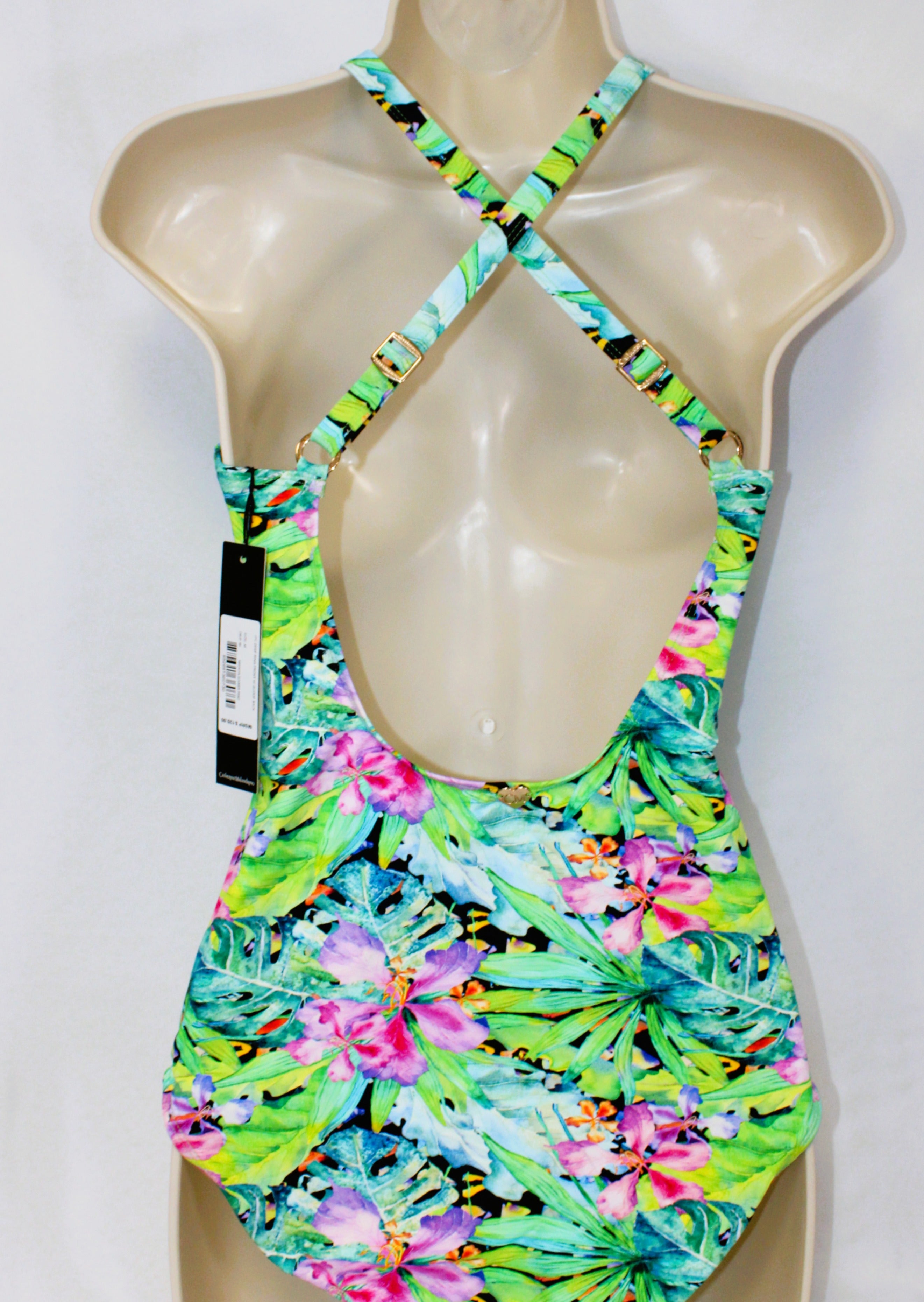 One Piece Swimsuit Vibrant Green Floral 2