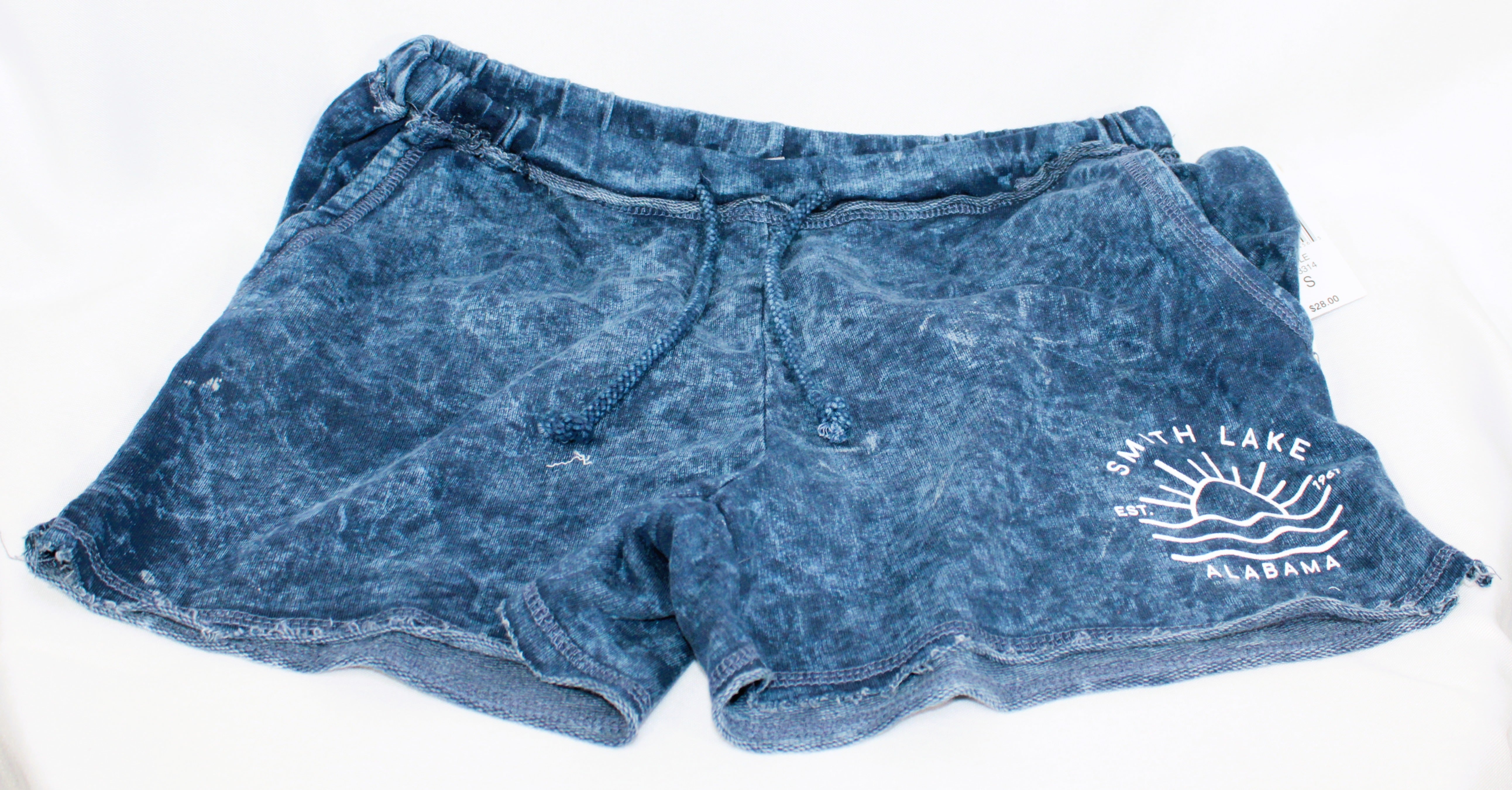 Ladies Mineral Wash Raw Edge Short - NAVY - SMITH LAKE