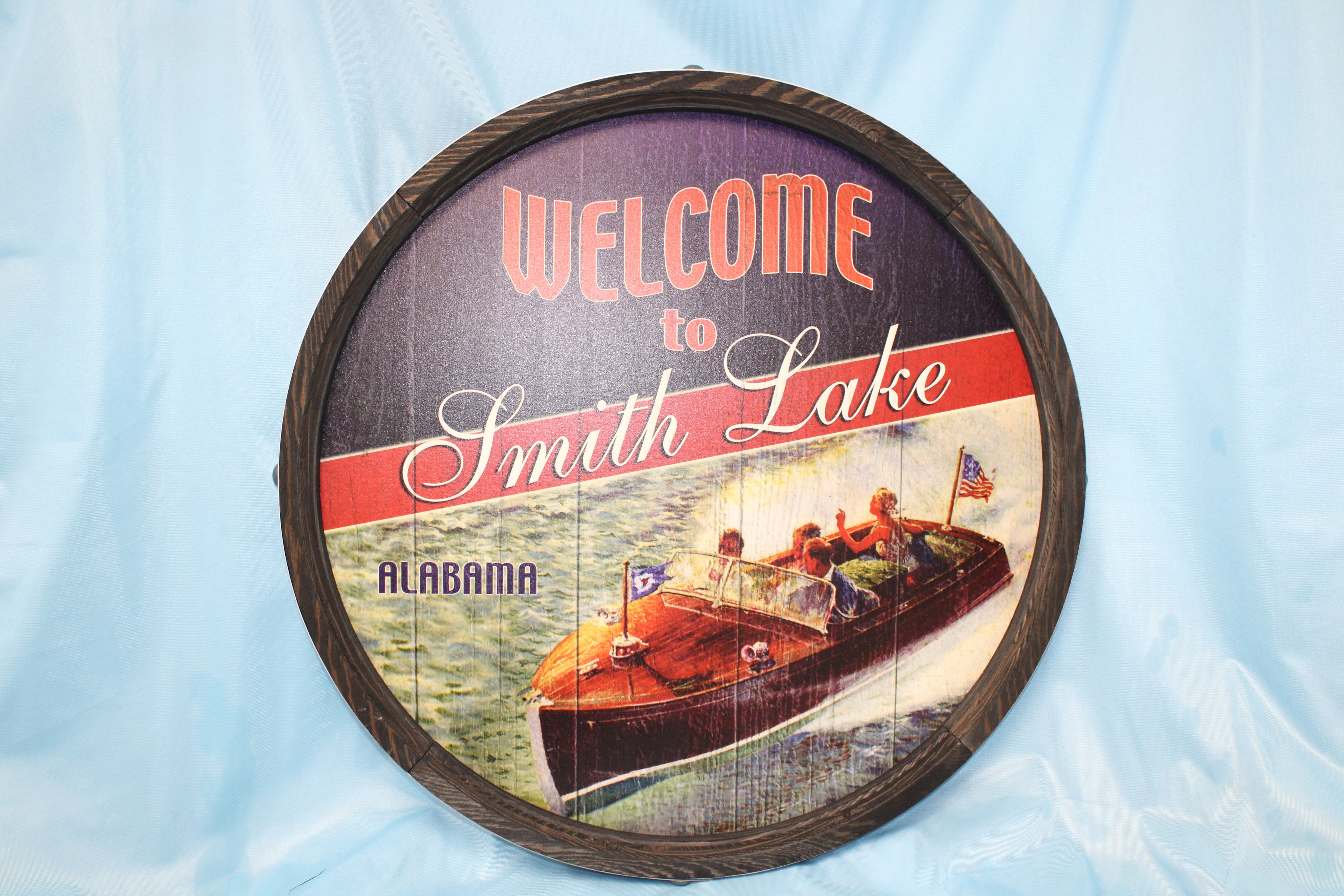 Red, White, and Blue Smith Lake Boaters - Barrel End Wall Art