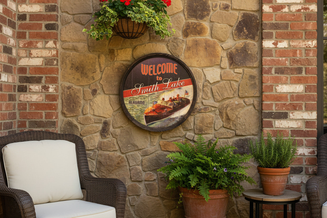 Red, White, and Blue Smith Lake Boaters - Barrel End Wall Art