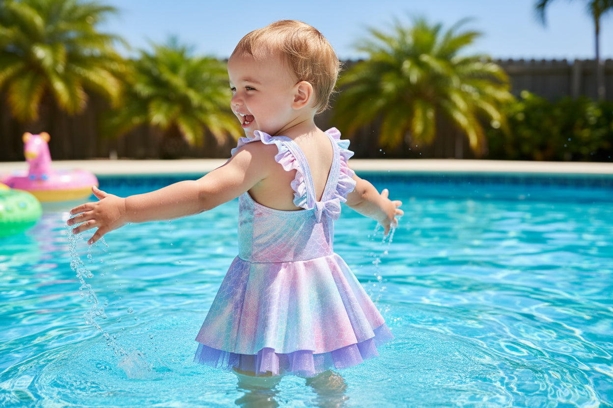 Toddler Girl's Ruffled Swim Dresses By Real Love 3