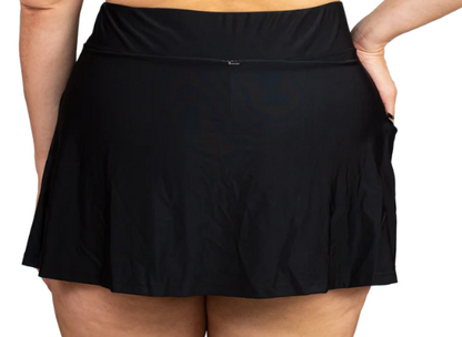 Black Plus Side Zipper Swim Skirt w/Pockets - Black