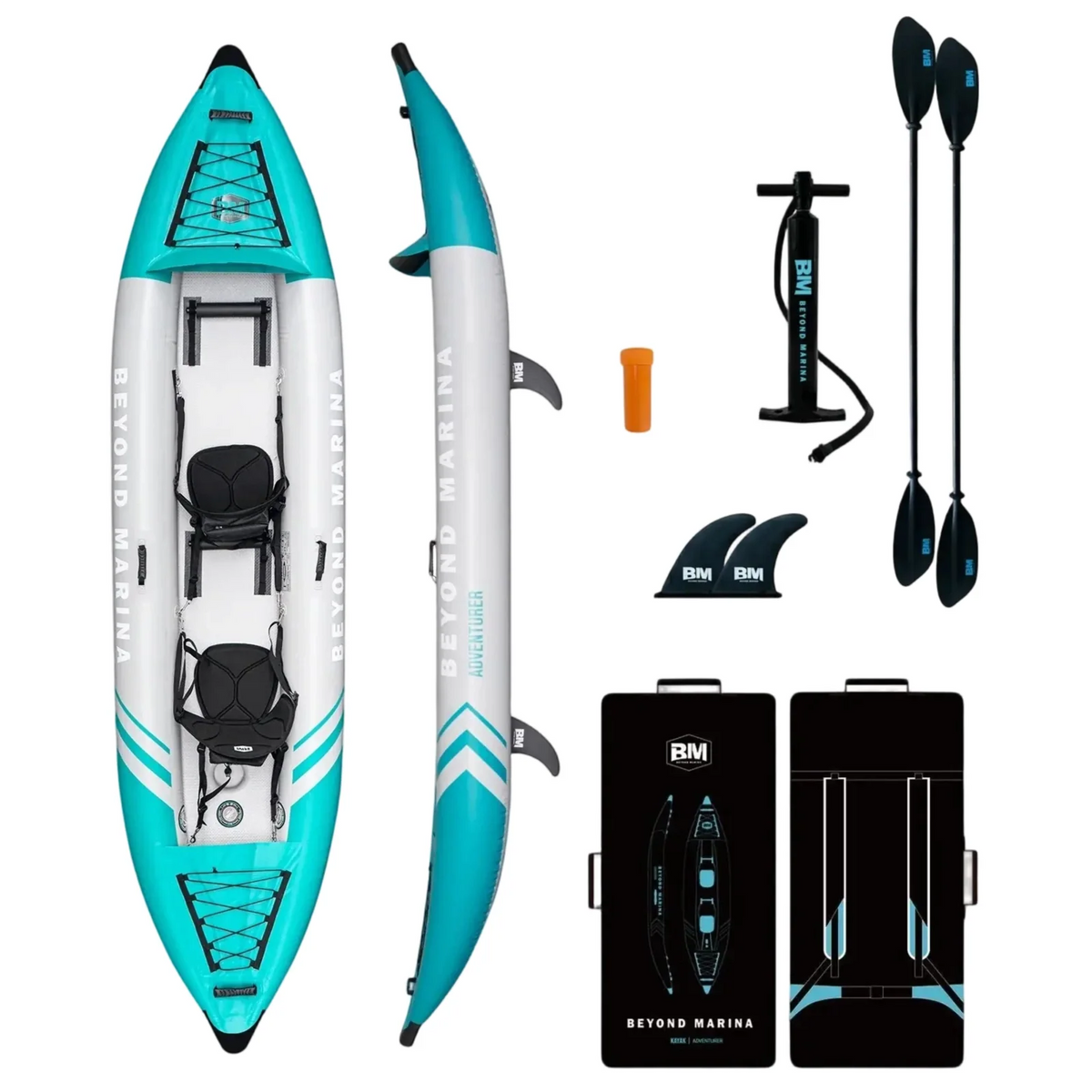 BM 12'6" Inflatable Tandem Fishing Kayak with Drop-Stitch Floor 5