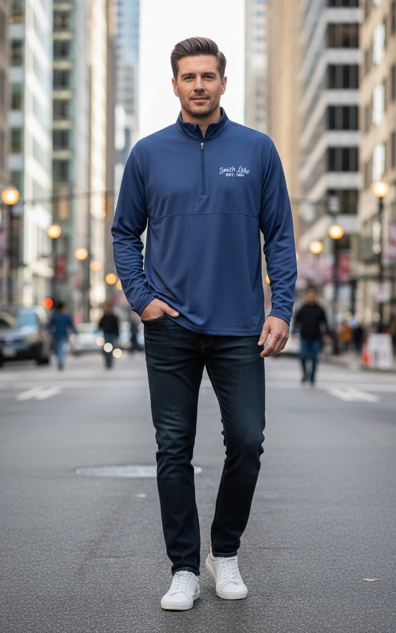 Smith Lake Navy Quarter Zip Long Sleeve Pullover