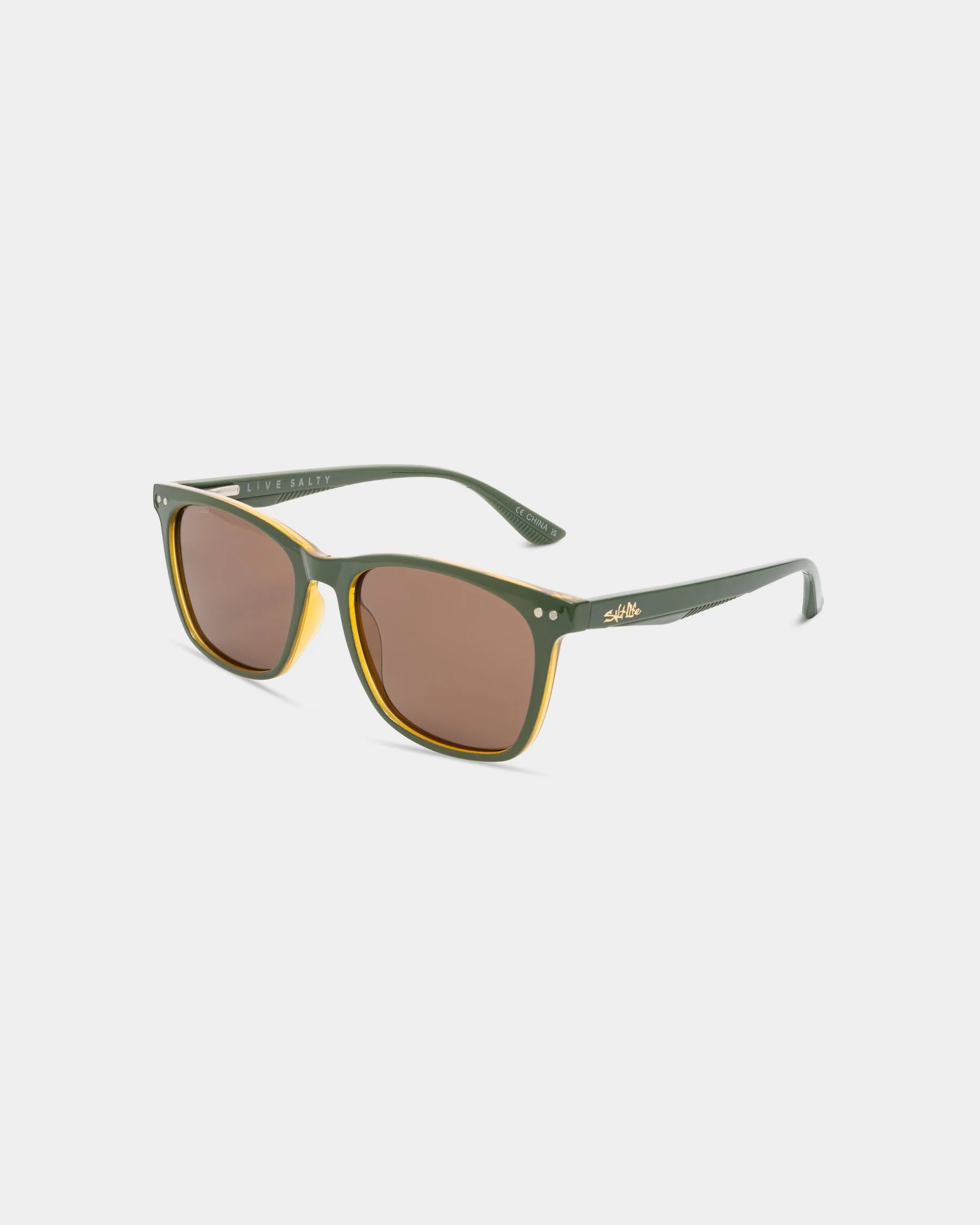 Salt Life Sunglasses Shiny Crystal Tan with Shiny Olive Frontspray Frame / Brown TAC Polarized Lens SL-005-327828