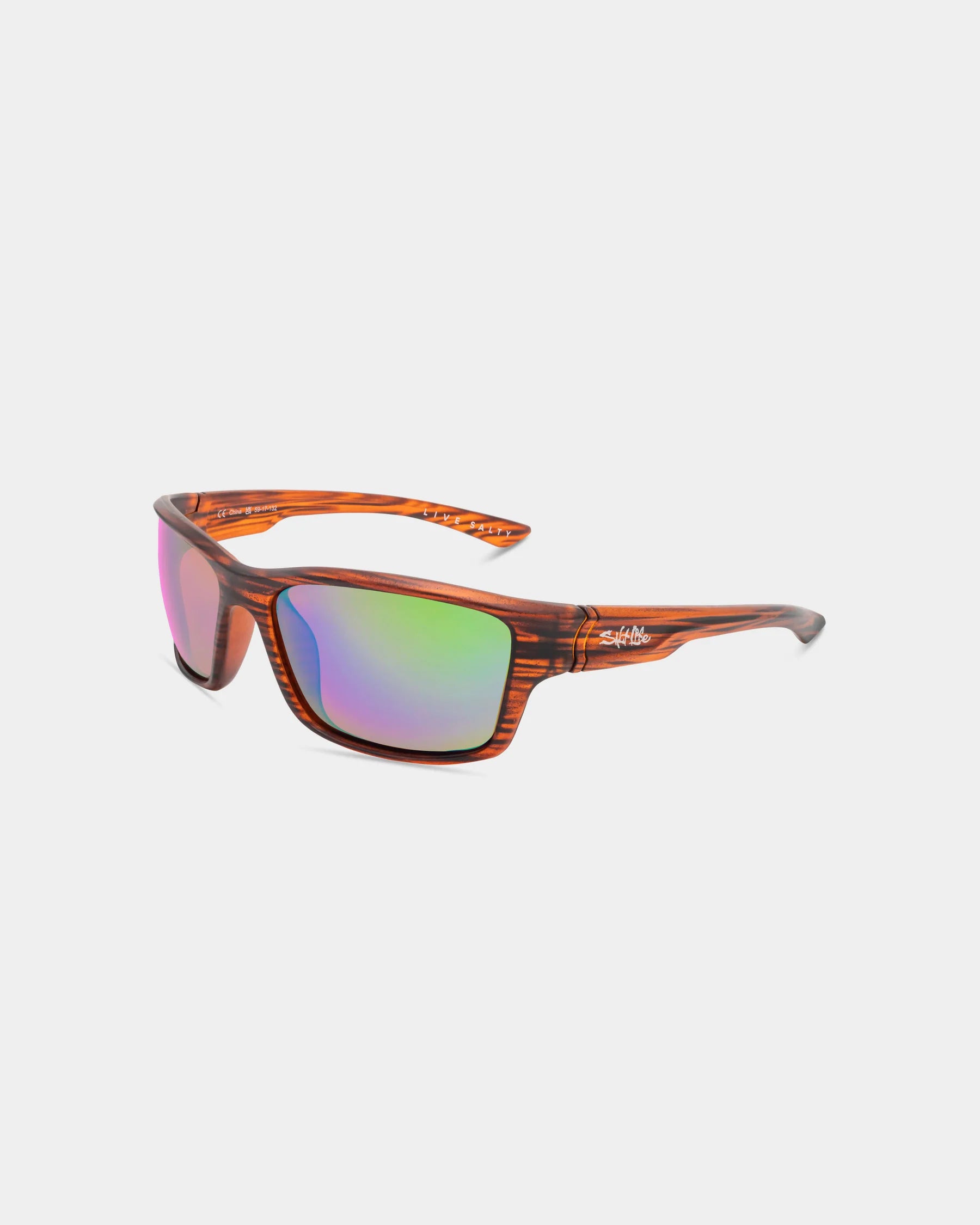 Salt Life Sunglasses Satin Brown Wood Grain Frame / Brown w/Green Mirror TAC Polarized Lens SL-017-292926