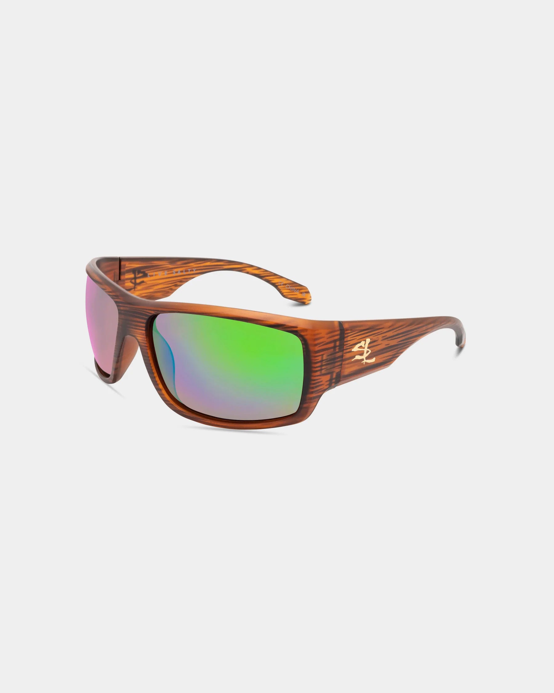 Salt Life Sunglasses Satin Brown Wood Grain Frame / Brown w/Green Mirror TAC Polarized Lens SL-024-191926