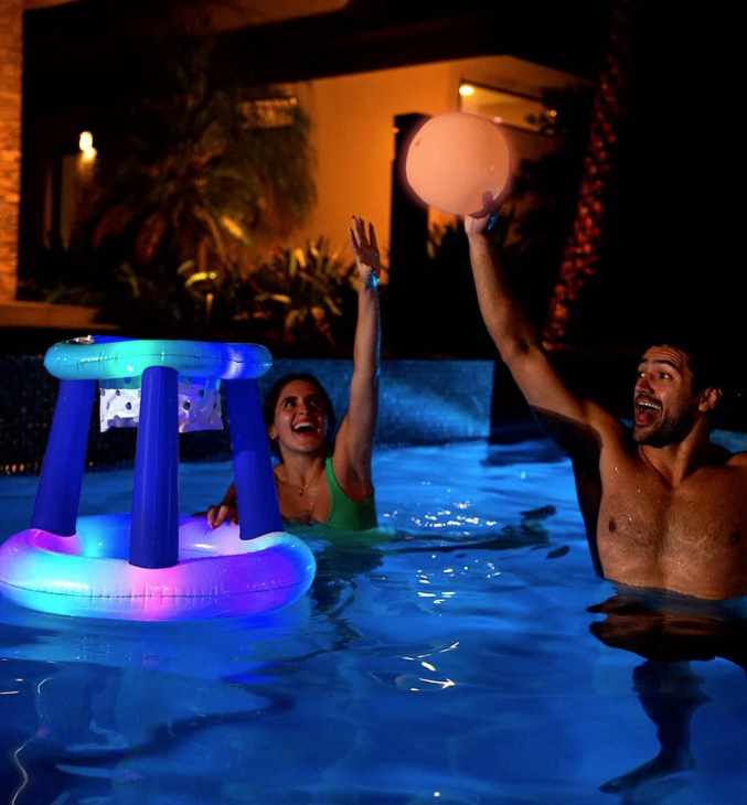 PoolCandy Illuminated Floating LED Pool Basketball Set