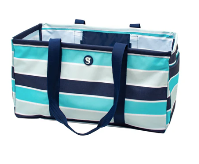 Large Utility Tote - Blue/Grey Wide Stripe
