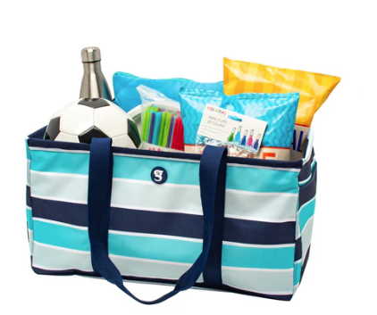 Large Utility Tote - Blue/Grey Wide Stripe