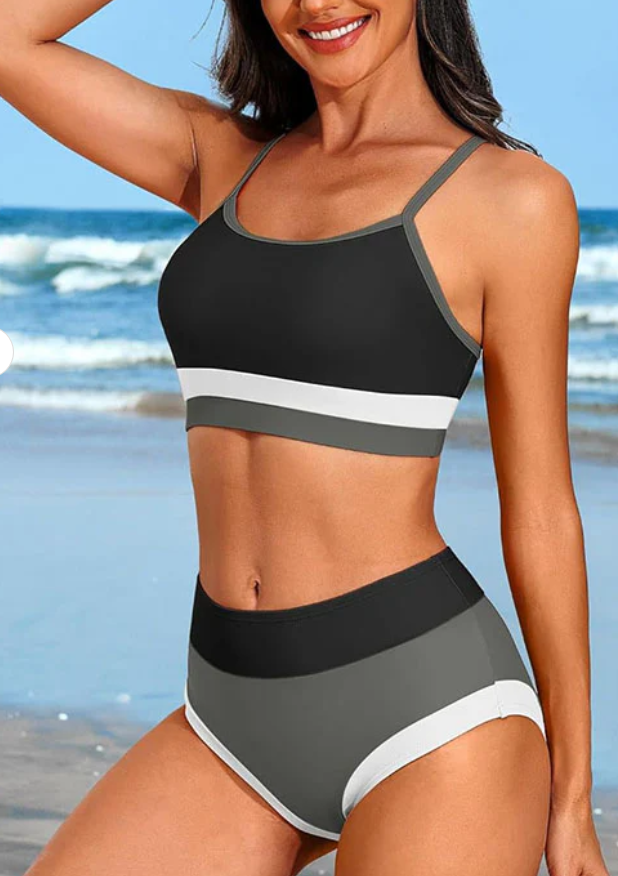 Sporty Color Block High Waisted Two-Piece Swimsuit (Sold by Piece)