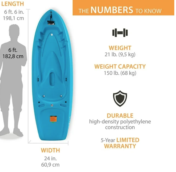 Dash 6'6" Youth Sit-On-Top Kayak, Paddle Included 6