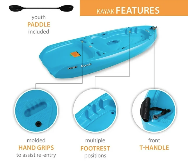 Dash 6'6" Youth Sit-On-Top Kayak, Paddle Included 5