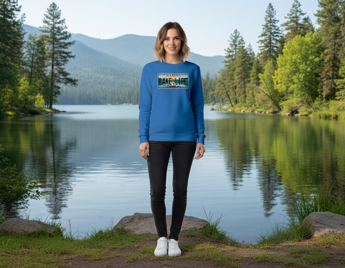 Alabama Lake Life Tag Fleece Crew Sweatshirt
