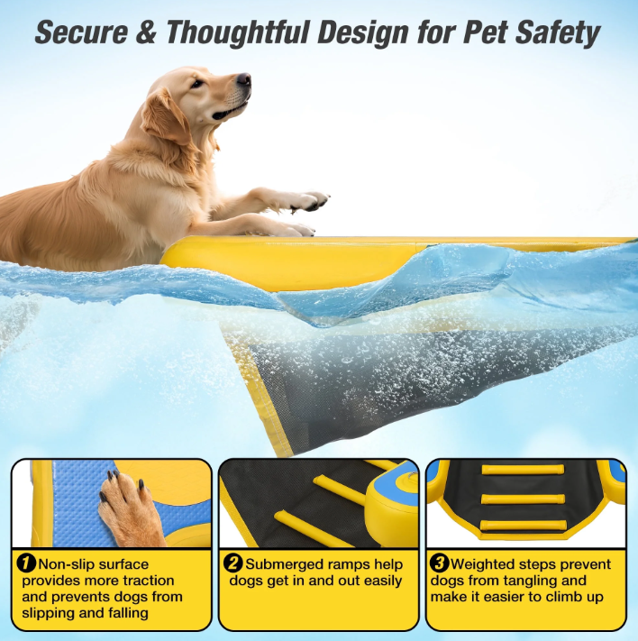 Inflatable Dog Float and Ramp for Dogs Up to 220 lbs Non-Slip PVC Mesh Cloth 5