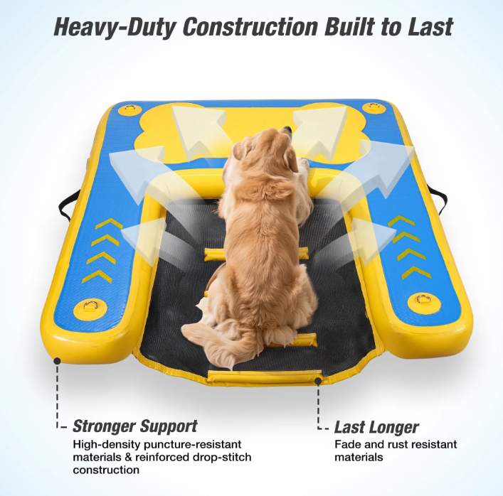 Inflatable Dog Float and Ramp for Dogs Up to 220 lbs Non-Slip PVC Mesh Cloth 4