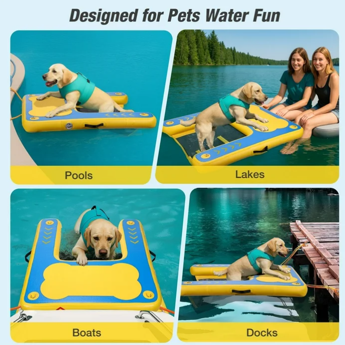 Inflatable Dog Float and Ramp for Dogs Up to 220 lbs Non-Slip PVC Mesh Cloth 3