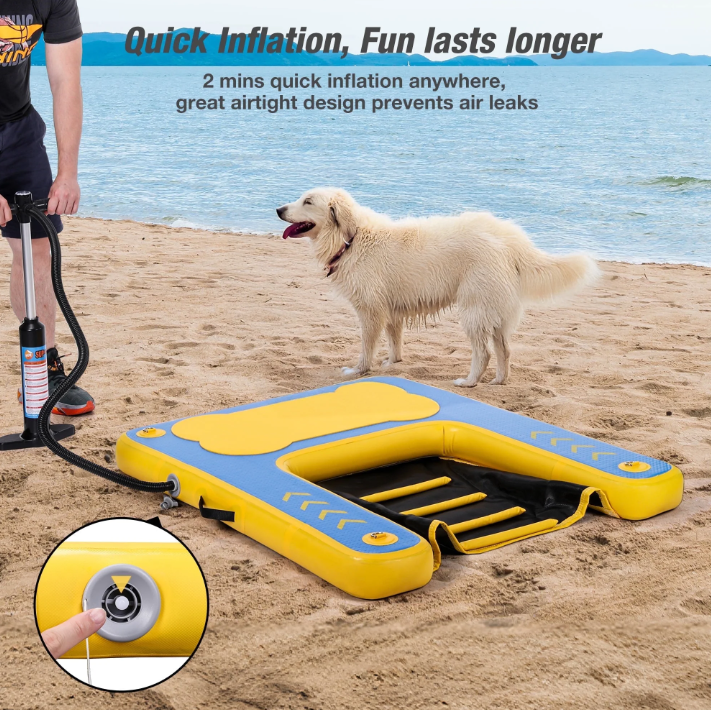 Inflatable Dog Float and Ramp for Dogs Up to 220 lbs Non-Slip PVC Mesh Cloth 2