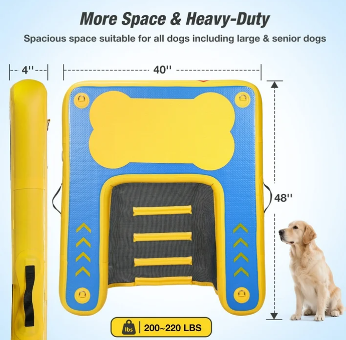 Inflatable Dog Float and Ramp for Dogs Up to 220 lbs Non-Slip PVC Mesh Cloth 1