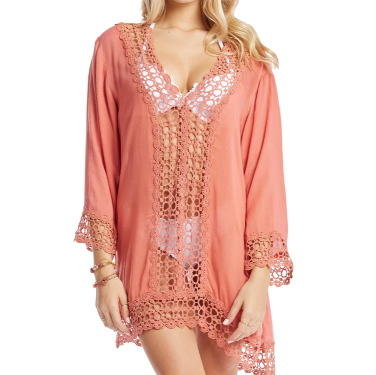 Lace Crochet Stripe  Cover Up  - Terracota