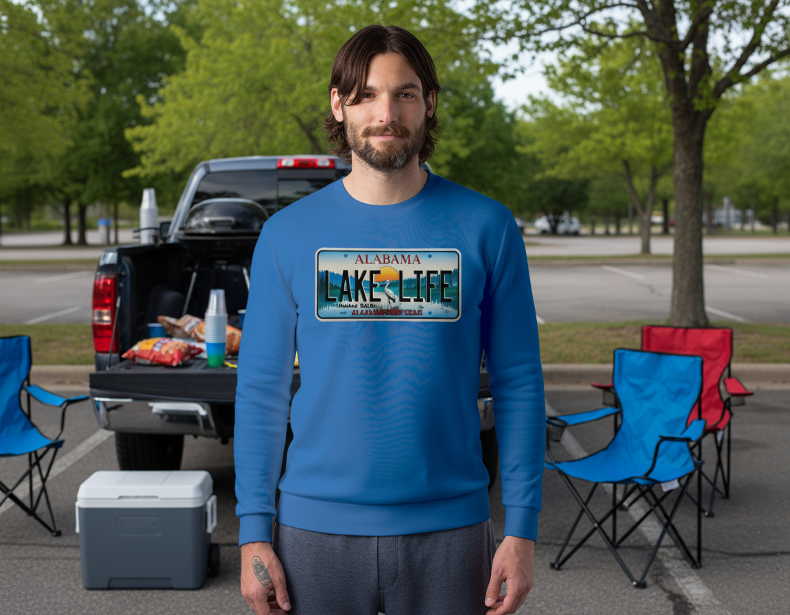 Alabama Lake Life Tag Fleece Crew Sweatshirt