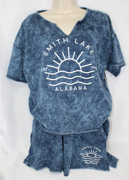 Womens Smith Lake Mineral Wash Cut Neck Raw Edge Tee
- Navy