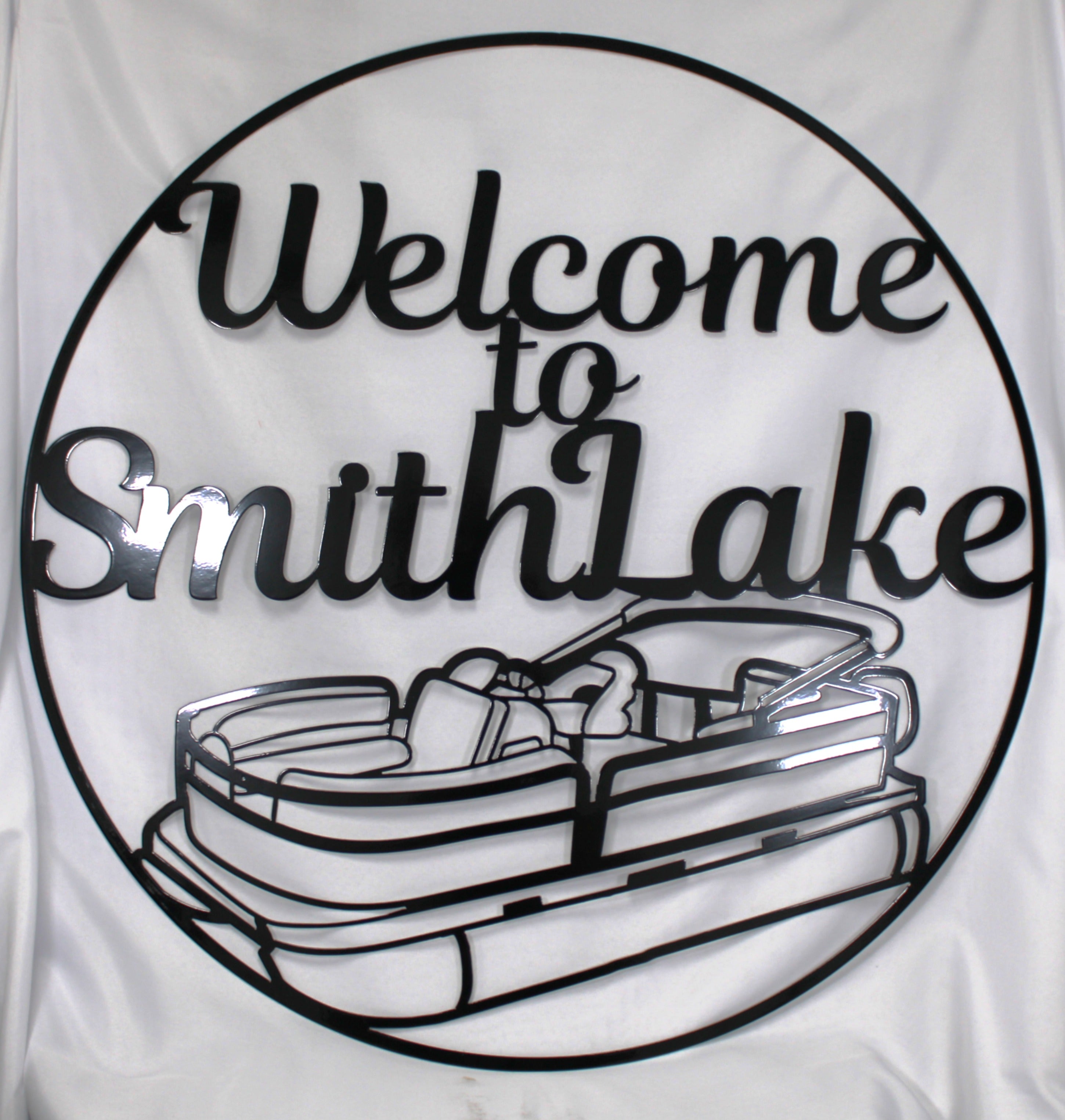 Welcome to Smith Lake Pontoon Boat 34" Wall Art