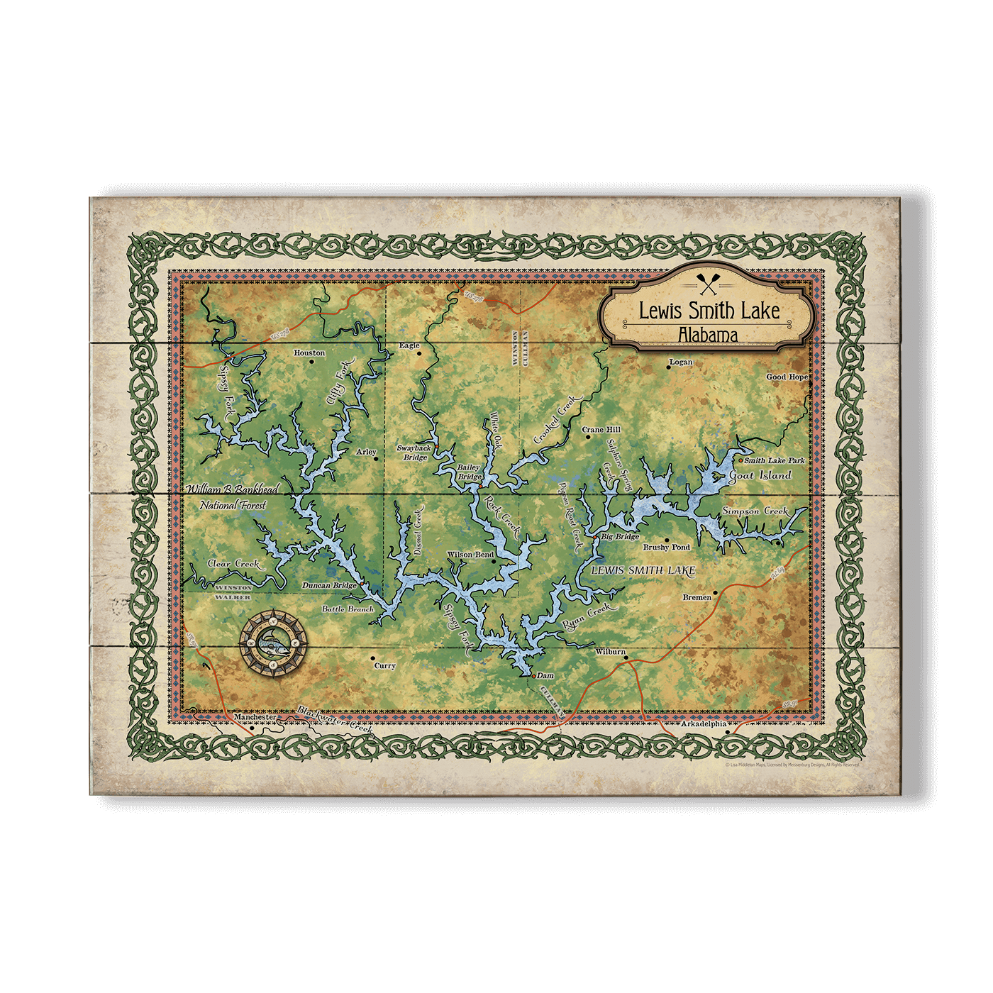 Lewis Smith Lake, Alabama: Illustrated Map - Wall Decor