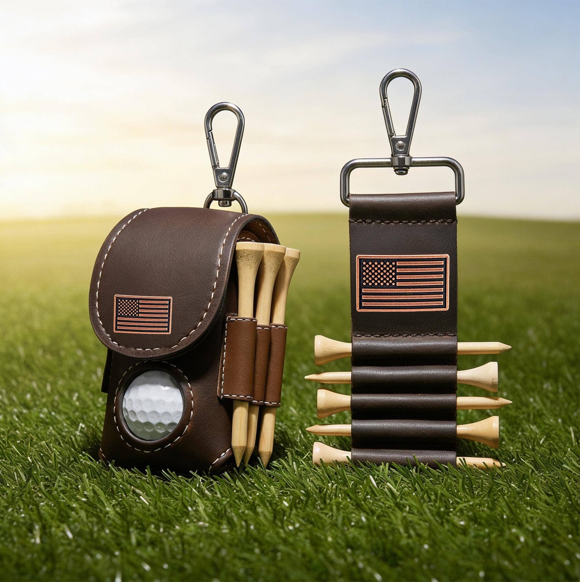 American Flag Leather Golf Ball and Tee Holder 1