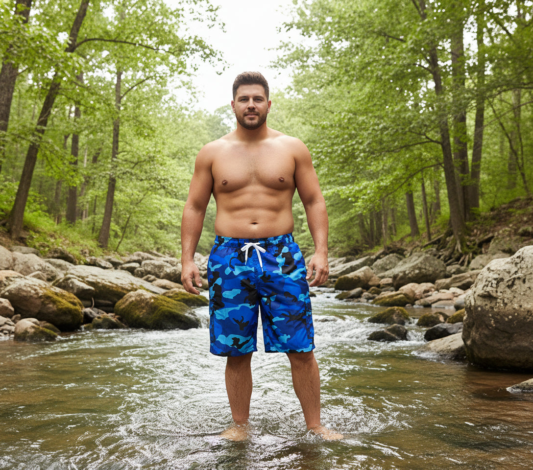 Mens Big Sizes 2X-5X Cargo Swimsuit Blue