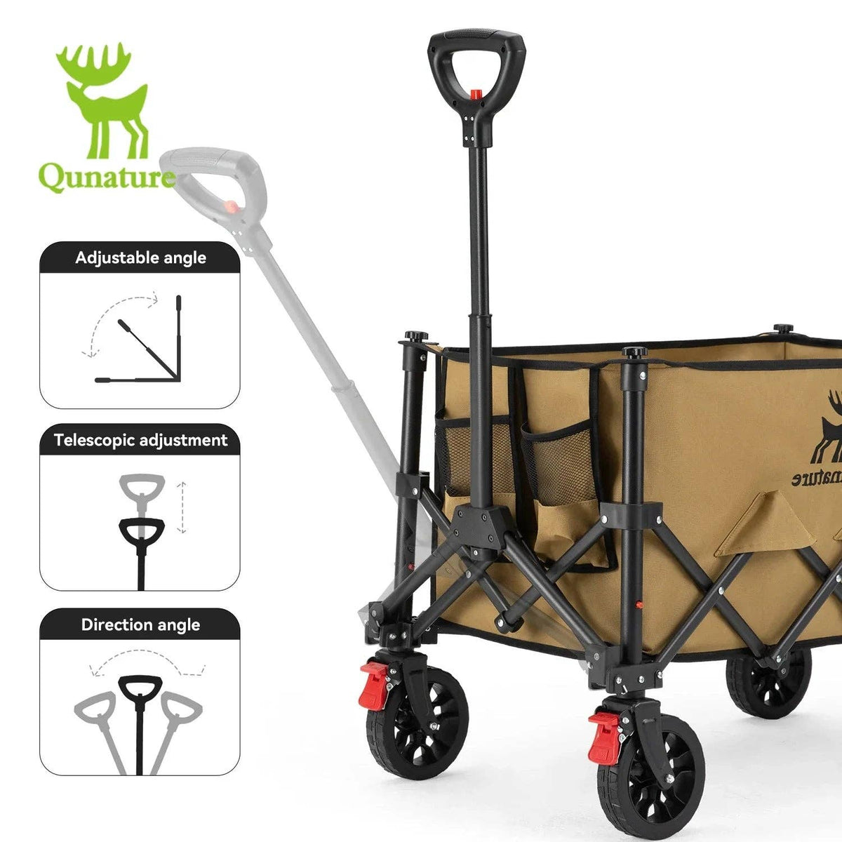 Qunature 220lbs Foldable Utility Wagon Cart with 360¡ã Swivel Wheels 9