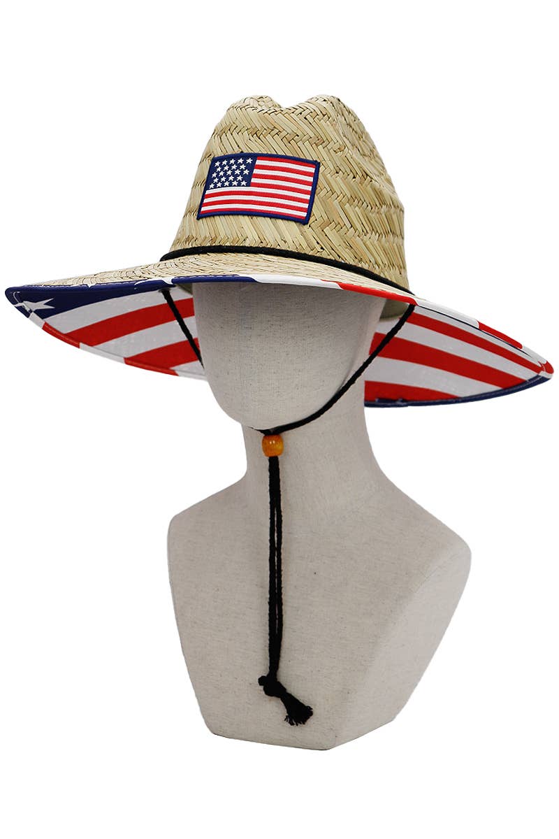 American Flag Under Brim Rush Straw Lifeguard Hat 6