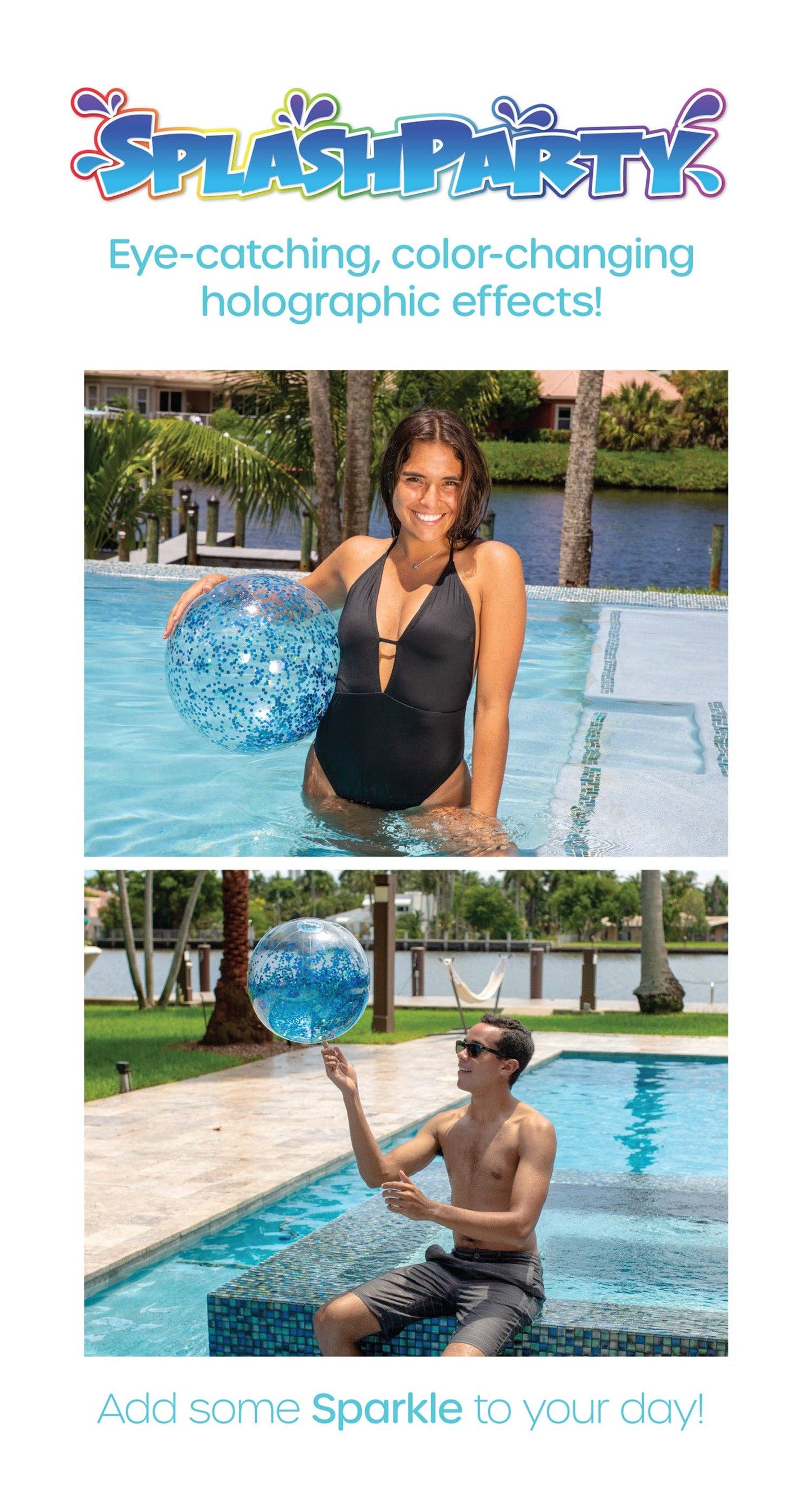 SplashParty 13.75 inch Jumbo Aqua Glitter Beach Ball