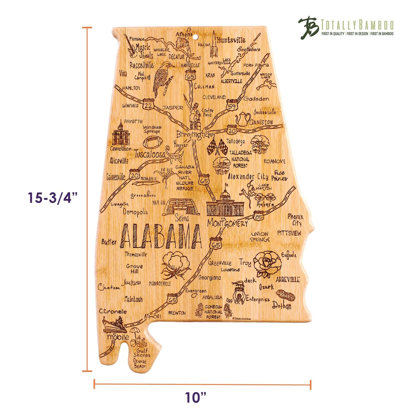 Destination Alabama State-Shaped Serving & Cutting Board