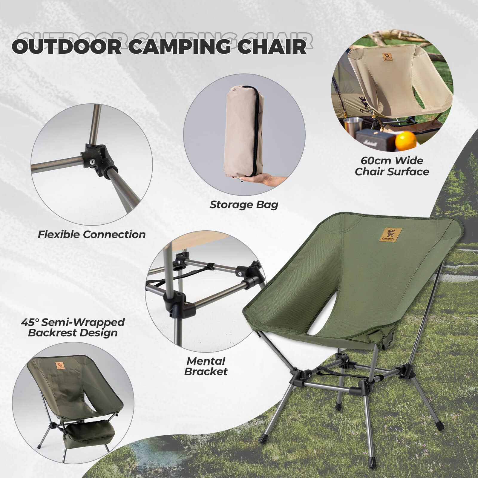 Qunature Lightweight Folding Camp Chair with Storage Bag 8