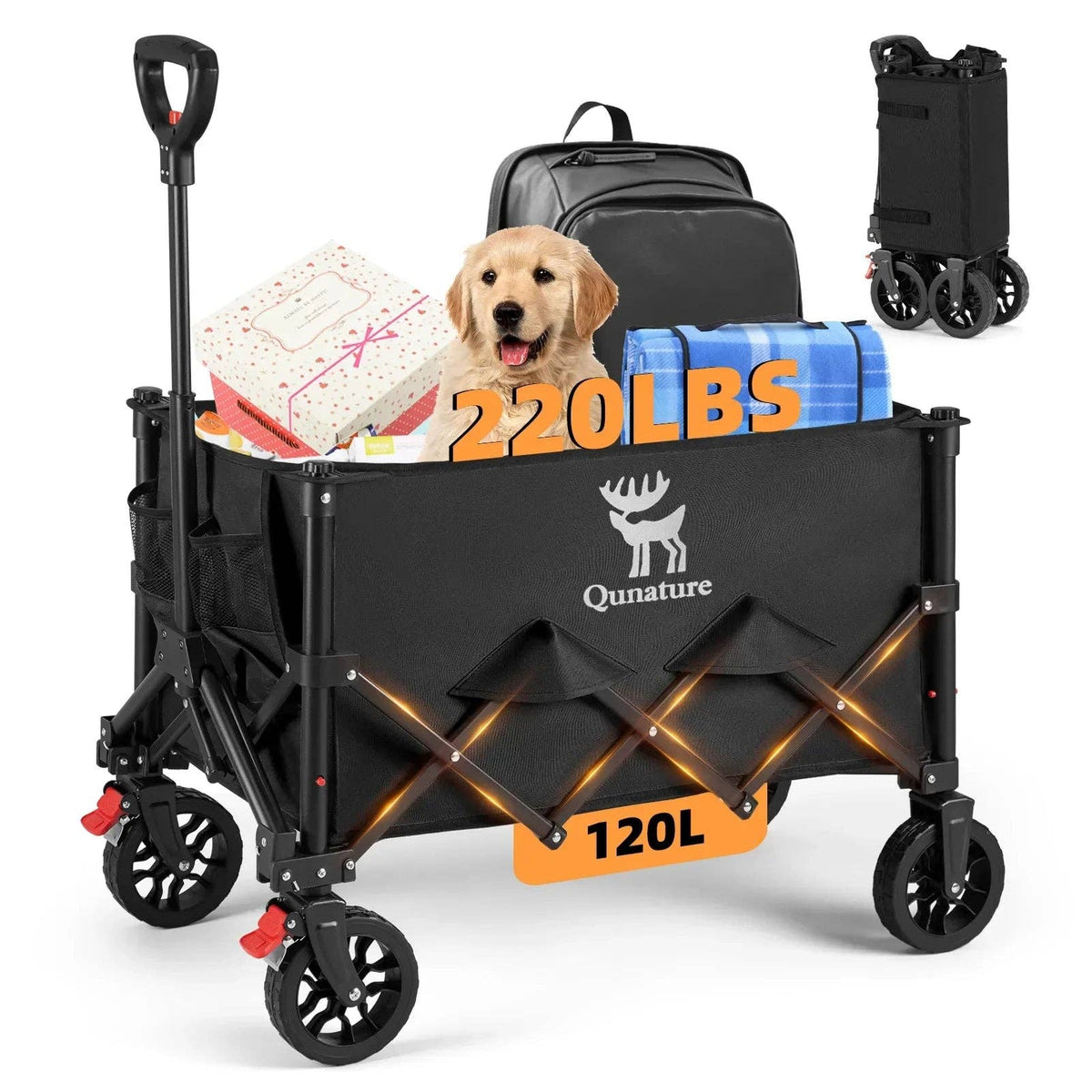 Qunature 220lbs Foldable Utility Wagon Cart with 360¡ã Swivel Wheels 1
