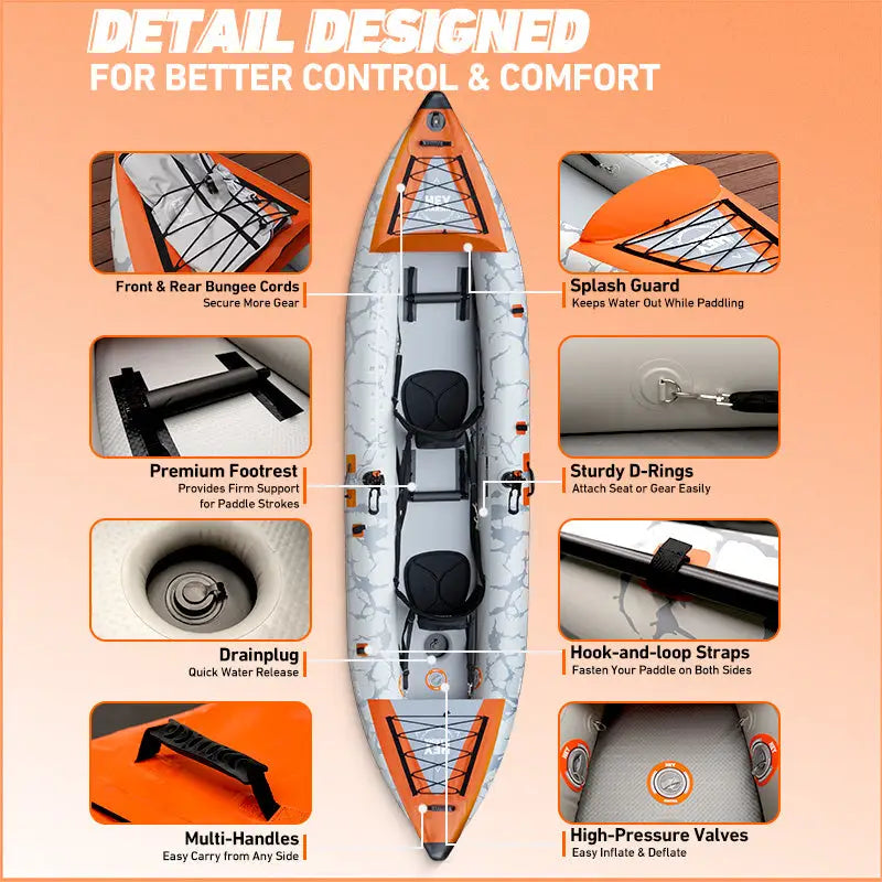 BM 12'6" Inflatable Tandem Fishing Kayak with Drop-Stitch Floor
