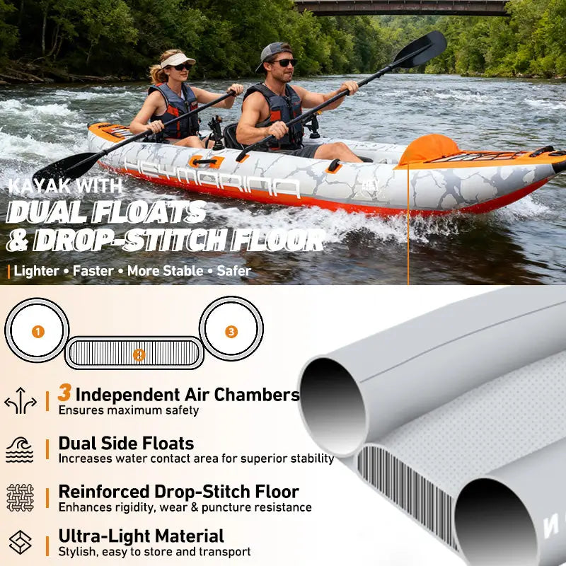 BM 12'6" Inflatable Tandem Fishing Kayak with Drop-Stitch Floor 3