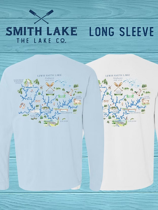 Smith Lake Watercolor Map Tee - Long Sleeve